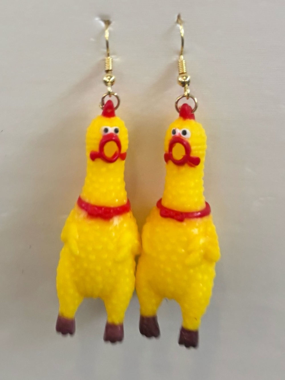 Bright Yellow Squeaky Rubber Chicken Earrings (Choose Gold or Silver Hooks) NWT